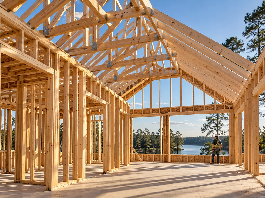 Precision timber framing for a new residential structure