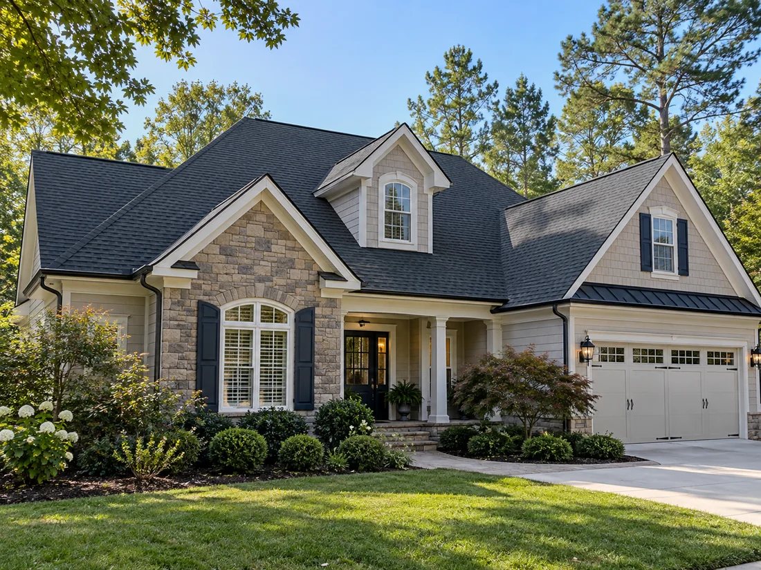 Completed residential architectural shingle roofing project